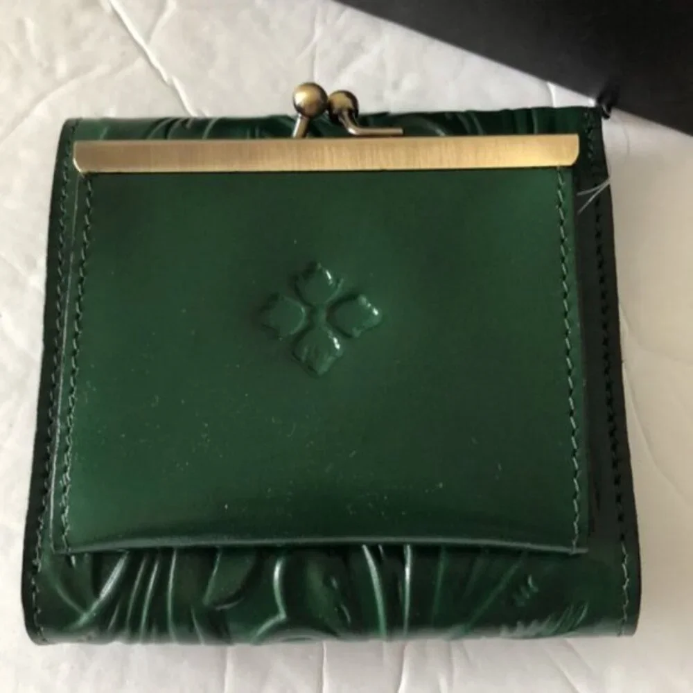 PATRICIA NASH Wallet Reiti Bi-Fold Tooled Leather RFID Green in Box
